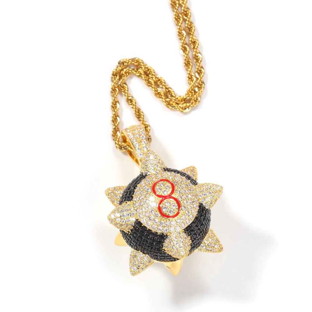 

Personalized Accessories HipHop Gold Silver Iced Out Cartoon Black 8 Meteor Hammer Pendant Charm Necklace