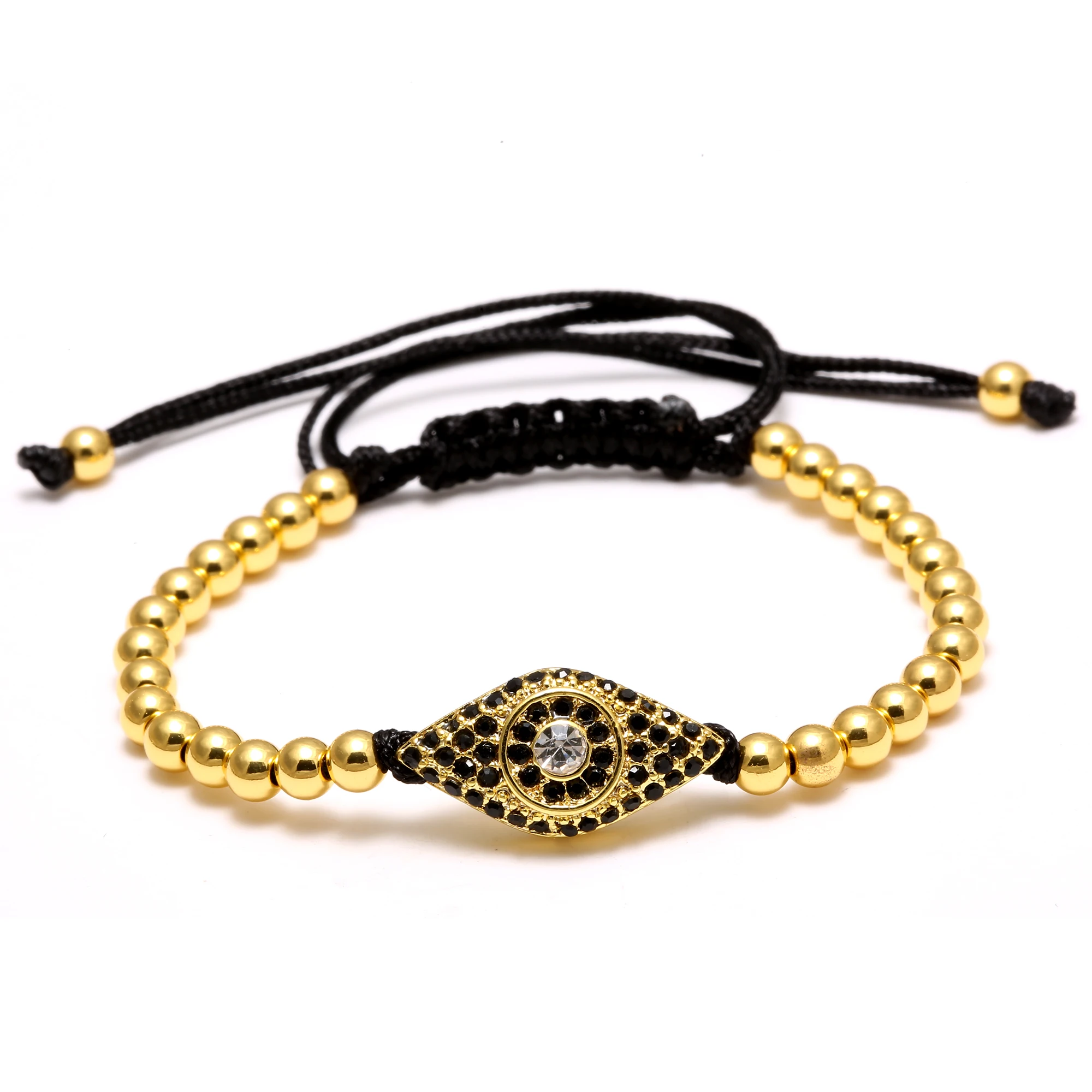 

Fashion Charm Men 4mm Round Beads Eye Weave  Black Rope Bracelet Jewelry For Men, As sample