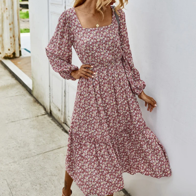 

Fast delivery 2021 fashion womens floral long sleeve dress girls maxi casual sun dress