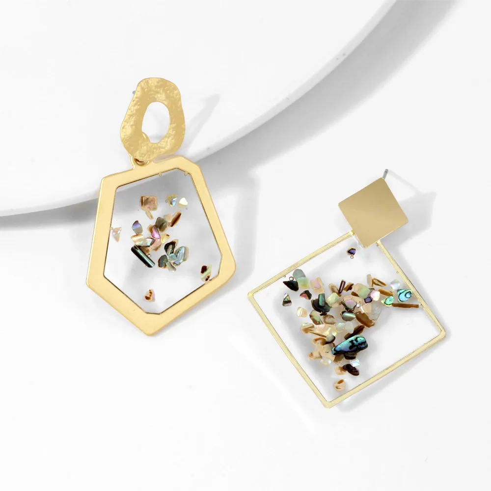 

JUHU 2021 Popular transparent accessories irregular square geometric drop earring round clear acrylic stud earring for women, Colorful