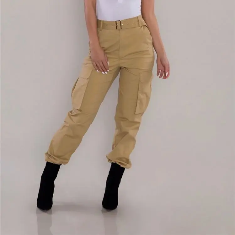 

S490 Women cargo pants overalls trousers high waist ladies casual pants