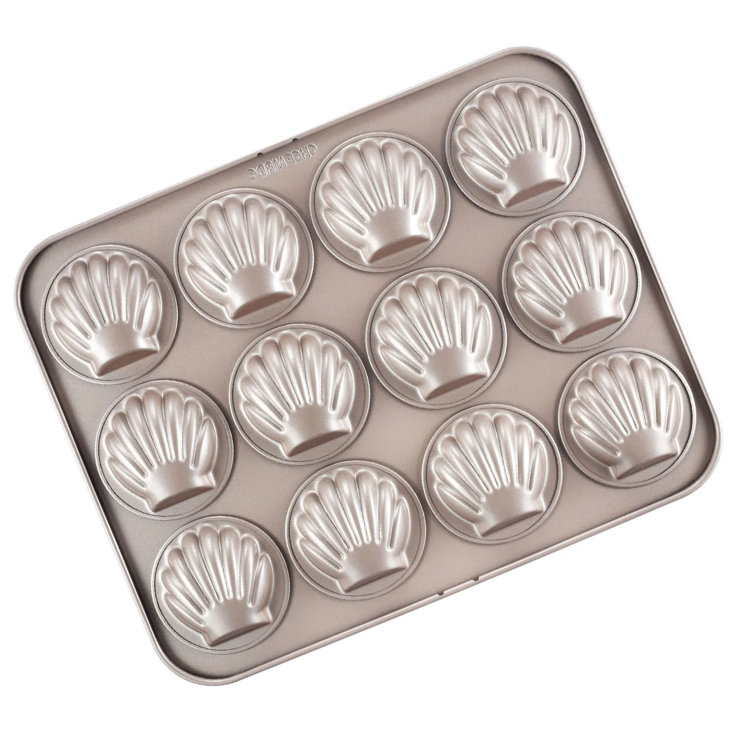 

Hot Selling Multi-cavity 12cup Non-stick Shell Madeleine Cake Baking Pan Tray, Champagne gold