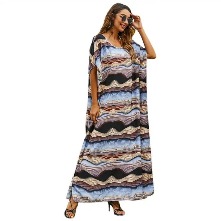 

Wholesale Plus Size Women's 2021 Summer Middle Eastern Muslim Loose Robe Holiday Printing Floor Length Dress Casual Dresses, Picture color