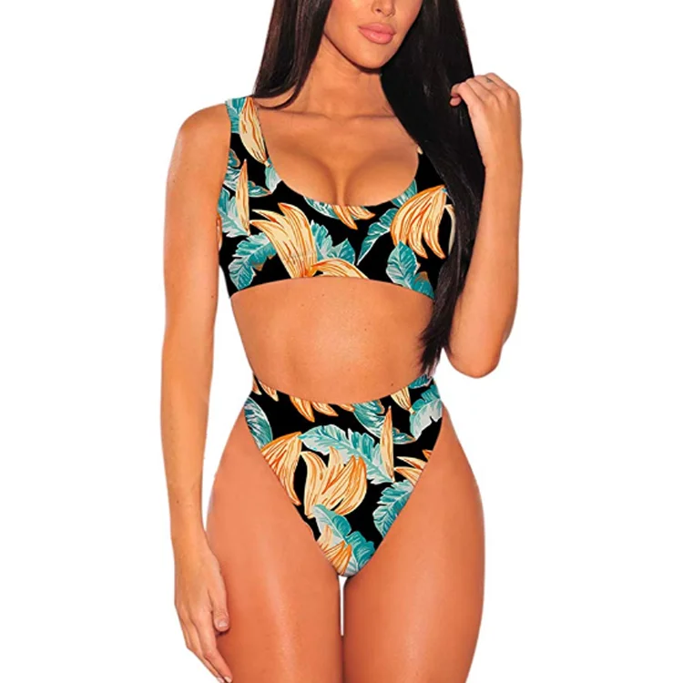 

Factory Direct Sale Women's Crop Top High Waisted Cheeky Bikini Set Two Piece Swimsuits, Picture or customized