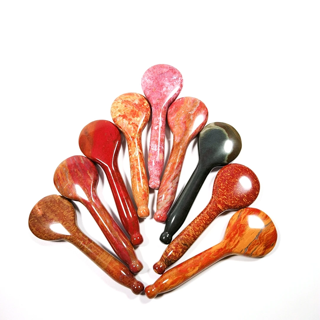 

Natural mookaite jasper crystal healing stone anti wrinkle spoon gua sha face beauty equipment