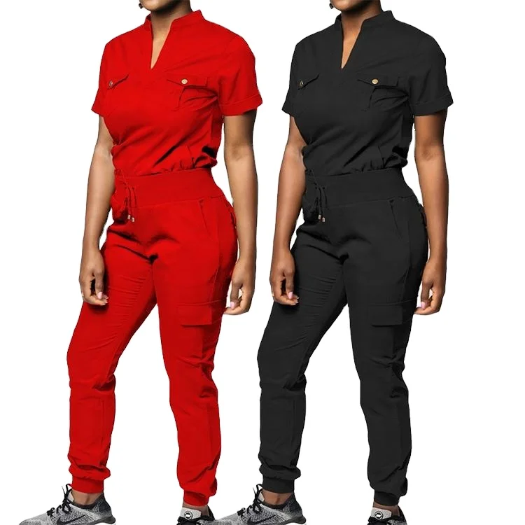 

High Quality Doctor V-Neck Hospital Scrubs Uniform Sets Suits Nursing Short Sleeve Scrubs For Nurse, Custom color
