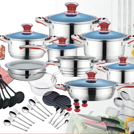 

Stock 7 Layers Bottom 60PCS Stainless Steel Non-stick Cookware, Silver