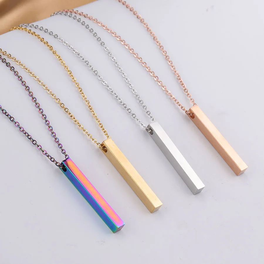 

Personalised Name Custom Necklace Fashion Customized Stainless Steel Thin Vertical Bar Pendant Chain Necklace For Women, As picture