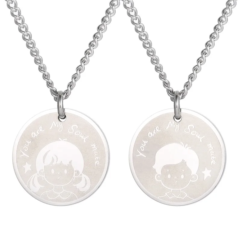 

KN32C Stainless Steel Long Pendant Necklace For Gift Round Shape Letter Couple Necklace, Picture shown