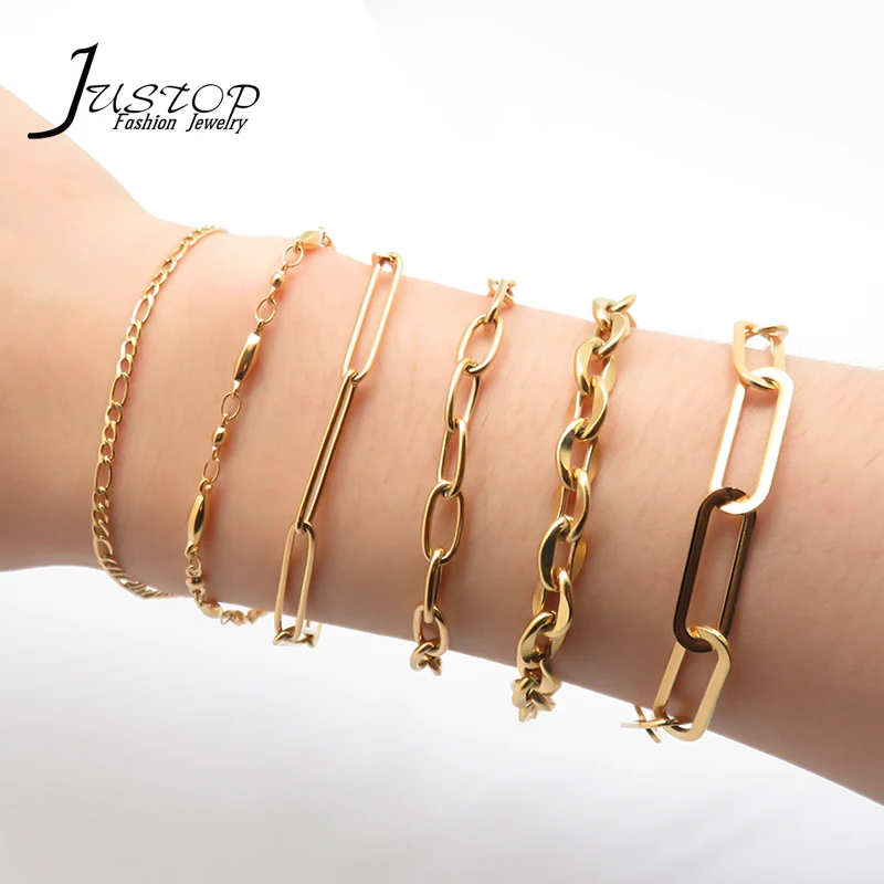 

Stainless Steel New Arrival 18K Gold Plated Link Chain Women Bracelet Punk, As picture