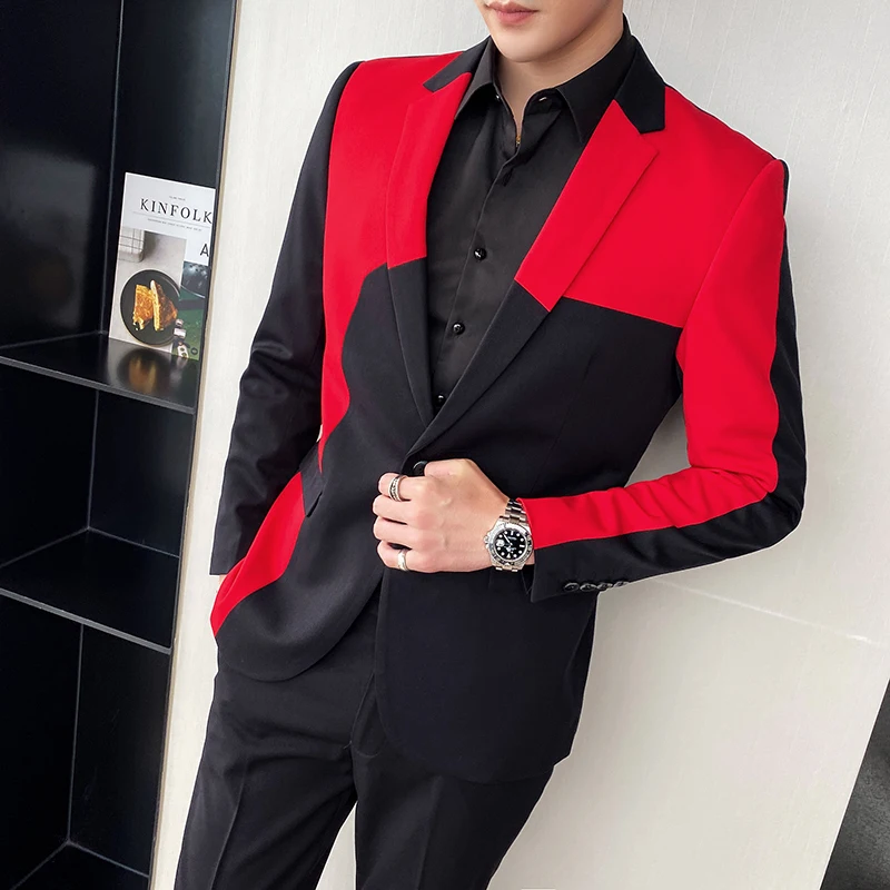 New Black Red Slim Fit Suits For Men With Notch Lapel Groomsmen Suit ...