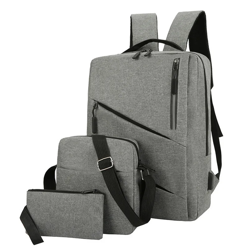 

Factory 1pc moq custom black gray outdoor teenage college students USB charging laptop backpacks school bags backpack set 3 in 1, 4 colors or customized
