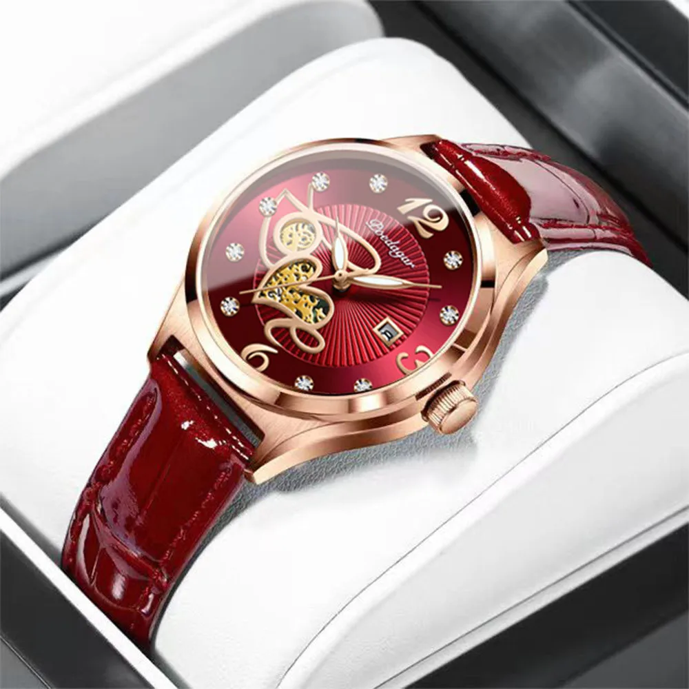 POEDAGAR Ladies Watch 310 Creative Diamond Jewelry Bracelet Womens Watches Luminous Leather Female Gifts Clock Montre Femme