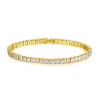 

LUOTEEM Fashion 3mm Square Cut Tennis Bracelet Clear CZ Stone Real Gold Plating Women Jewelry