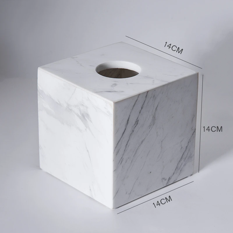 

Square natural white marble tissue box cover