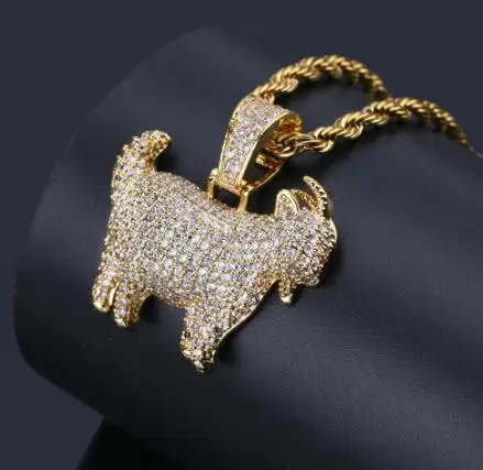 

Goat Animal Hip Hop Pendant Necklace Men and Women Gold Silver Shiny Cubic Zircon Hip Hop Jewelry Gift, Gold,silver,black