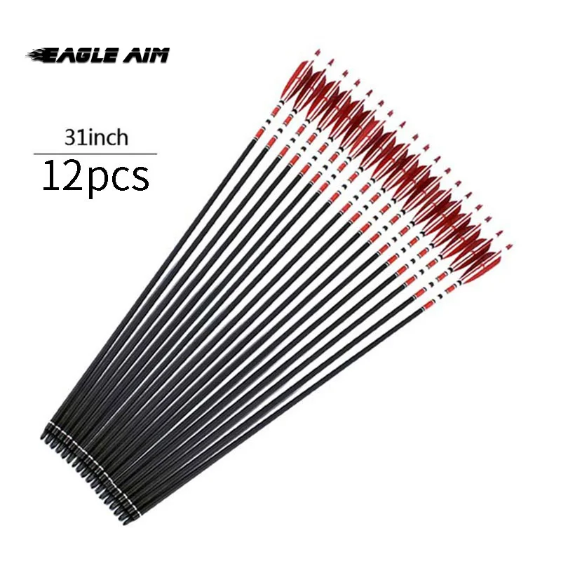 

12 Pcs 31 Inches Carbon Arrow Red Turkey Feathers Used For Composite Bow Hunting Shooting Outdoor Sports