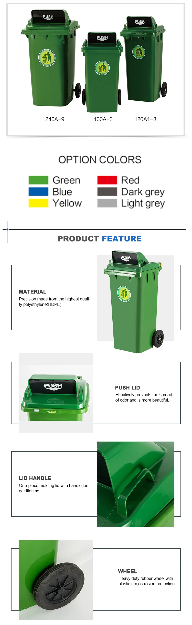 Mobile Garbage Bin BP240 570mm (W) x 730mm (D) x 1040mm (H) 240L