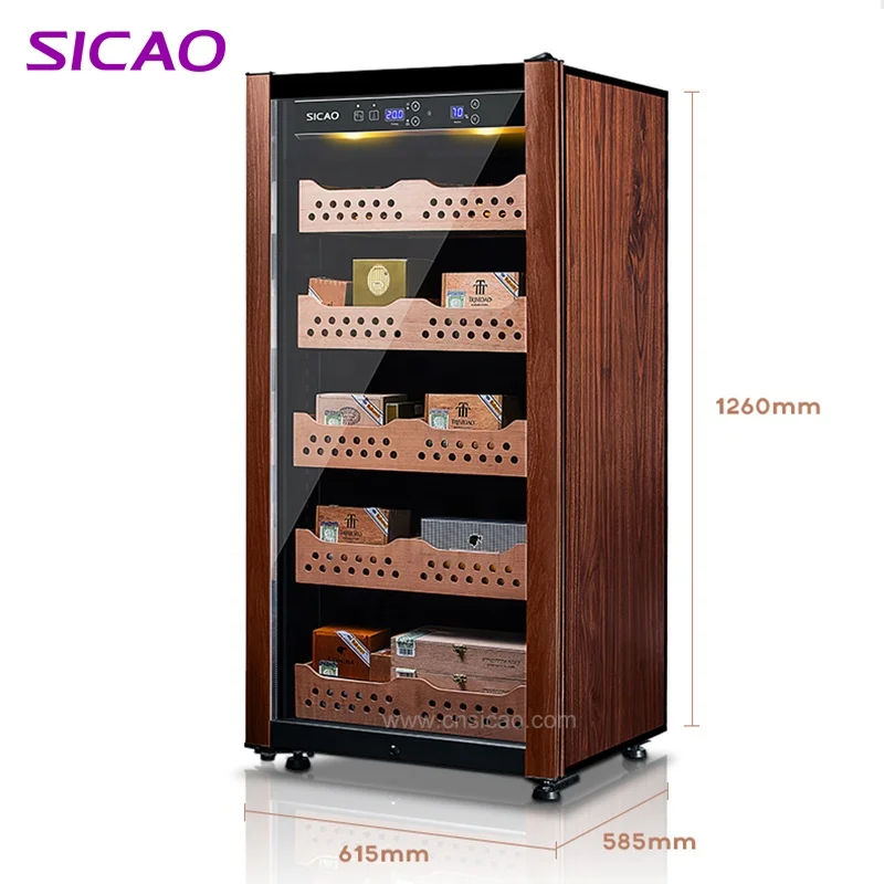 

Modern Large Cooling Refrigerated Wood Electric Gift Cooler Cabinet Tobacco Cigar Humidor With Lock Digital Display, Wood grain
