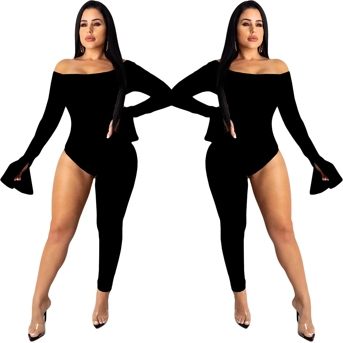 

MT31-5122 Women's clothing batch solid color nightclub one-leg jumpsuit can be worn front and back