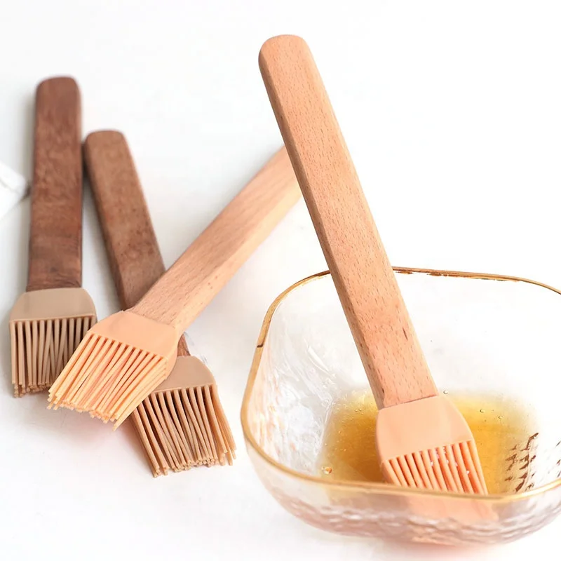 

Beech Silicone Head Rubber Flat Barbecue Brush Baking brush