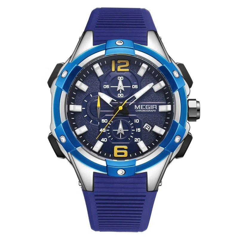

Blue Chronograph movement jam tangan men watches luxury watch high quality 3ATM megir brand privat label watch brand