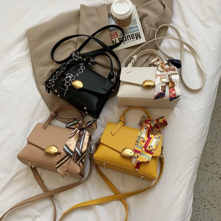 

New style women shoulder bags handbags with silk scarf Elegant Fashion Scarf Tied Handbags Women Vintage Round Metal Lock, 4colors