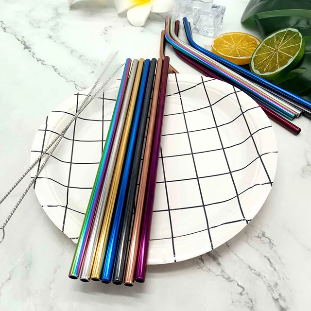 

Hot Sale Reusable Colorful Eco-Friendly Metal Stainless Steel Straw 304 Drinking Straw, Silver,gold,rose gold,rainbow,black,blue,purple