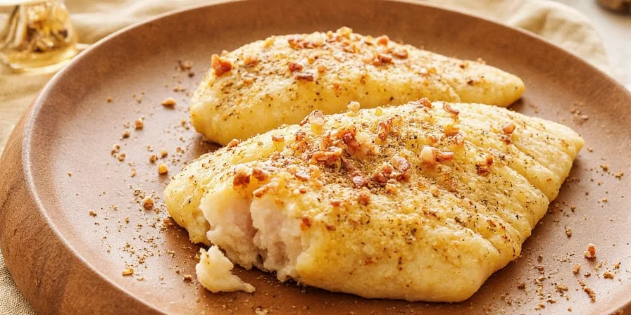Spice jars lined up next to a fillet of tilapia