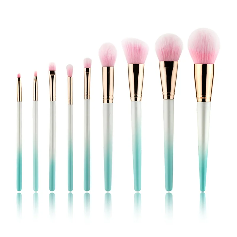 

HZM 9 Pcs Purple Pink Blue best Natural Hair professional makeup brush sets Beauty Make Up tools Private Label Facial Brushes, Pink, purple, bule