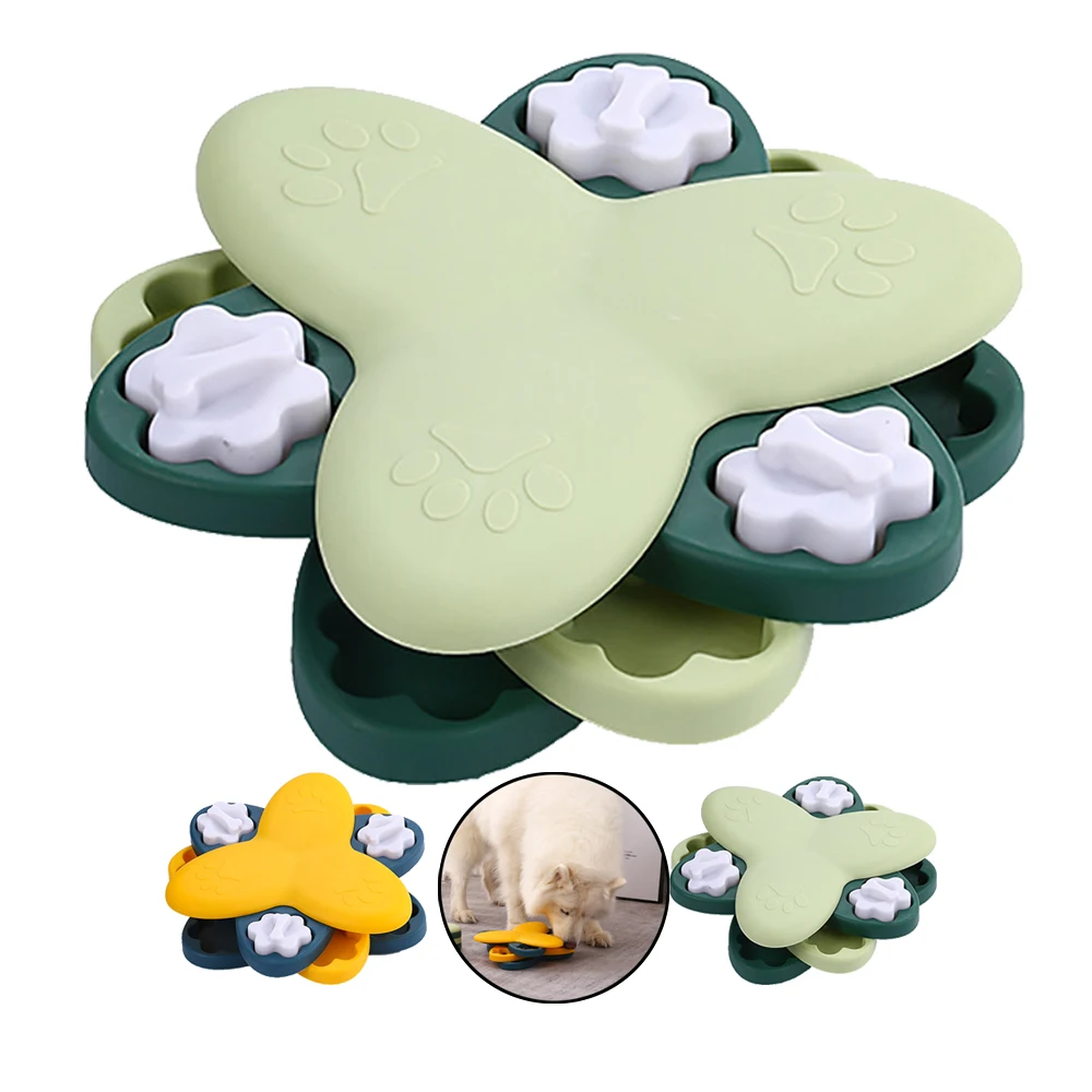 

Pet Dog Smell Training Toy Plastic PP Spin Interactive Puzzle Game Food Dispenser Slow Feeder Dog Bowl Toys, Yellow, green