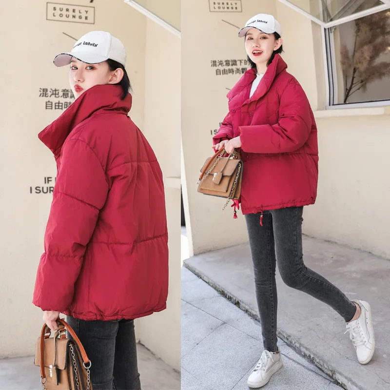 Women's Puffy Cotton Down Red Jacket 