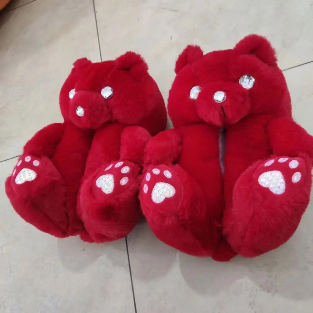 

Christmas Winter Home slippers for Women Girls Kids Wholesale Plush Cute Shoes Fuzzy Thick Sole House Wear Teddy Bear Slippers, Picture