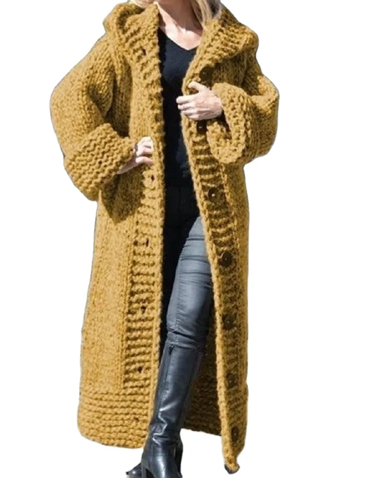 

2020 Fall Winter Hooded Oversized Plus Size Sweaters Thick Warm Cardigan Women Knitted Coats Loose Long Overcoats Knitwear