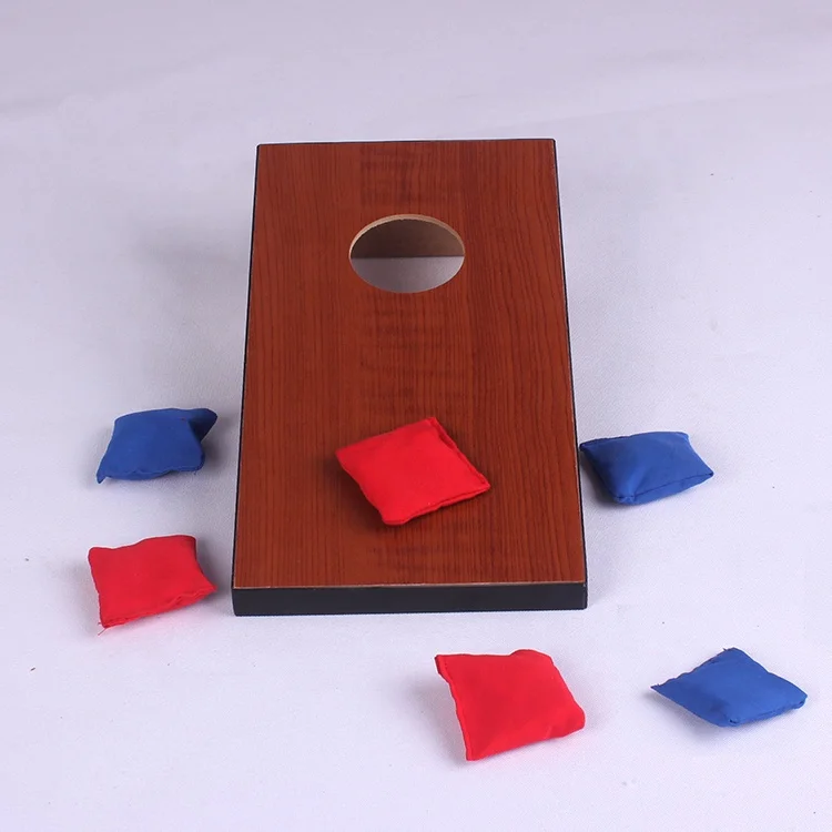 

Custom kids wooden toys desktop mini wooden cornhole bag game bean bag toss game for with 6 sand bags, Customized color