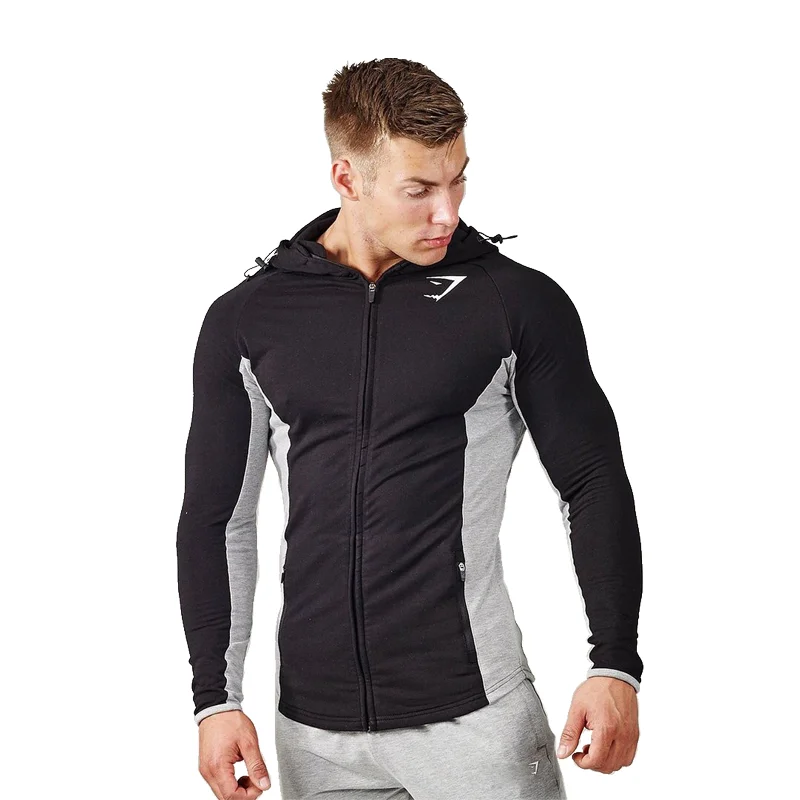 Men's Gym Fitted Training Bodybuilding Running Active Hoodie Jacket with Zipper Front
