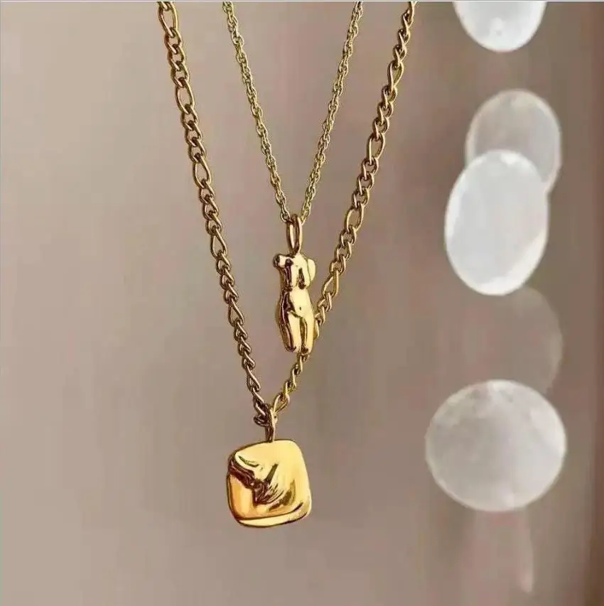 

fashion 18K Gold Plated Plain Gold Figure Face Steel Necklace Stainless Pendant Necklace Creative Body Necklace Women Gift