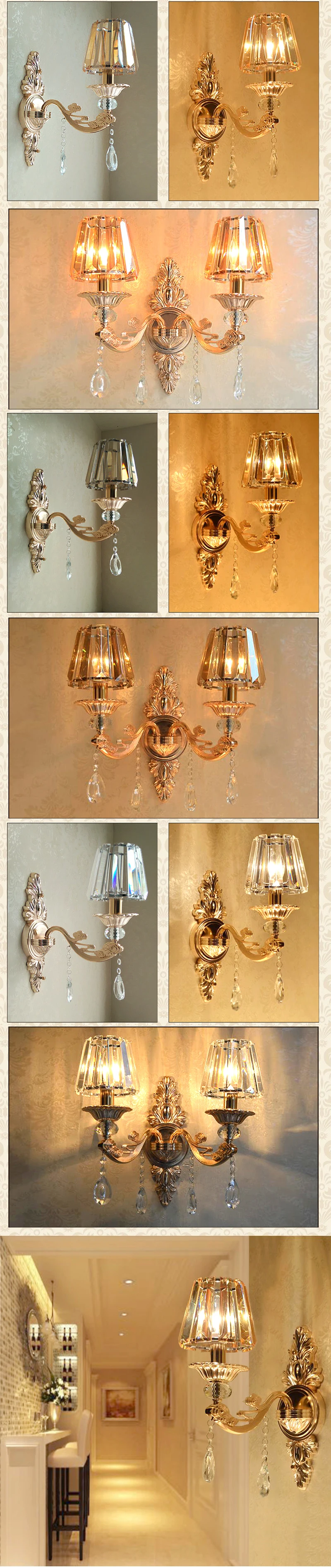 home hotel bedside luxury colored champagne amber cognac 2 lights Crystal Wall Sconce lights chandelier lamp