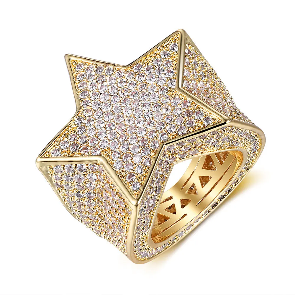 

29Mm Natural Men Diamond Rings Jewelry 18K Gold Hip Hop Star Ring For Men