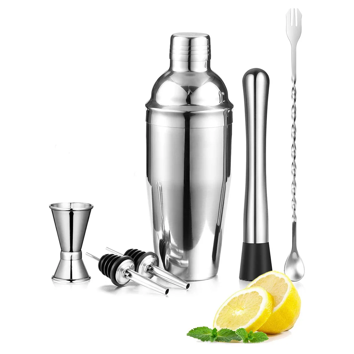 

Custom luxury Home Bar Accessories 7 Pcs Stainless Steel Bartending Tool Cocktail Shaker Bartender Set, Silver, customizable