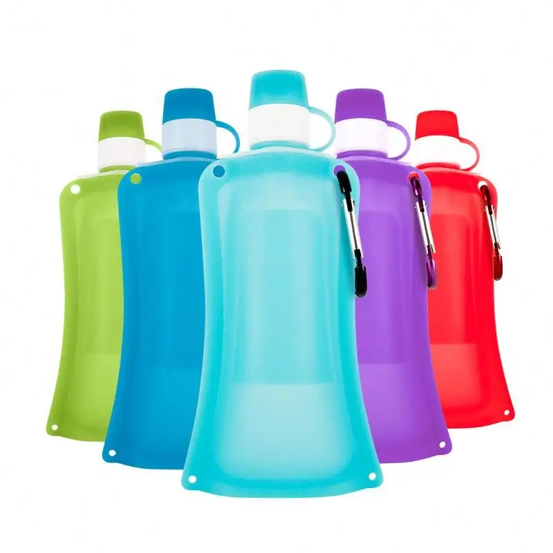 

Eco-friendly light weight 500ml Silicone Folding Water bag portable sport water drink bottle with Lid