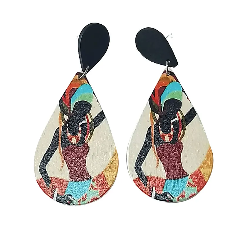 

wholesale high quality geometric african wood earrings women