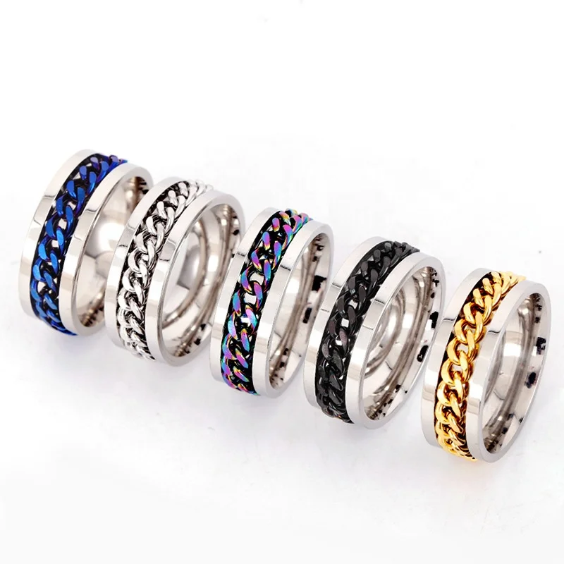 

Factory Low Price Wholesale Men's Decompression Swivel Chain ring bottle opener ring for man