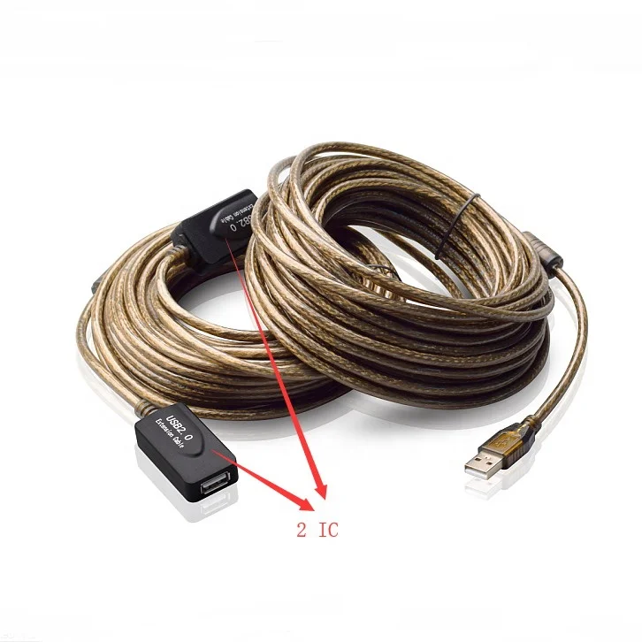

Transparent black usb 2.0 extension cable 15m with 2 IC in stock