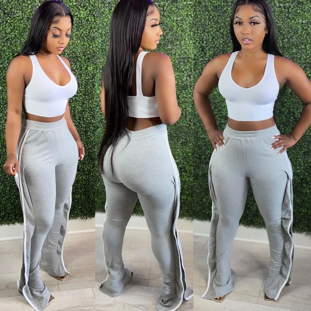 

KX- Cross-border e-commerce striped bell bottoms pants women jogger pants sweat pants women