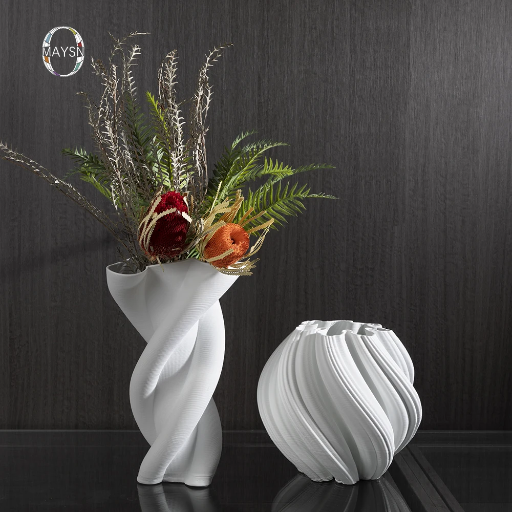 

Post-modern unique shape white ceramic 3D print vase home decor accessories porcelain OEM colors Ceramic Vases