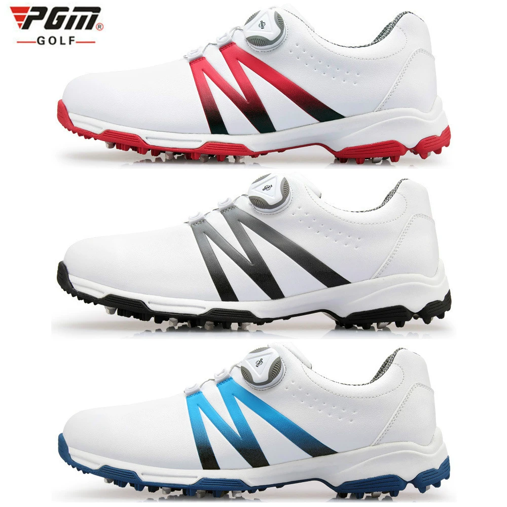 

PGM Golf Shoes for Men Super Leather Sport Shoes Waterproof Breathable, Blue,red,grey