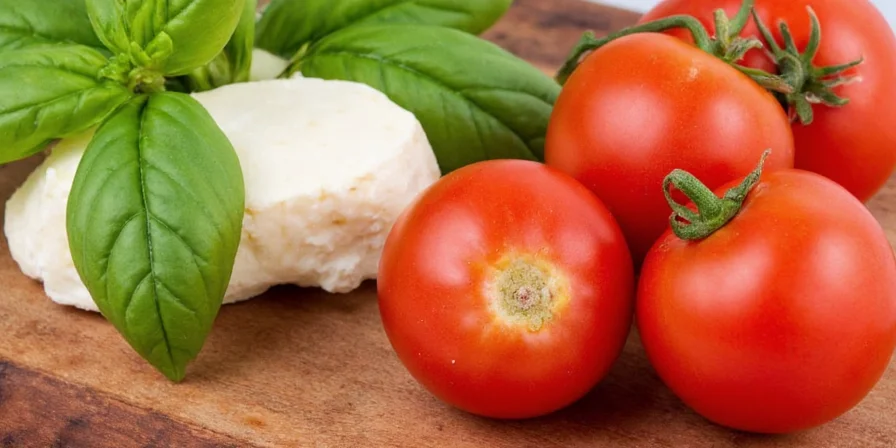 Molecular structure diagram of tomato, cheese, and basil