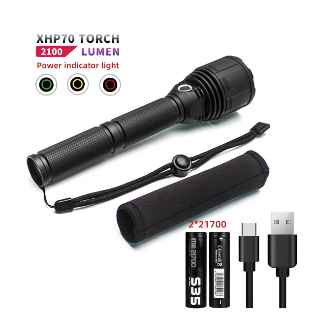 2100-3000lumen Most Powerful XHP90 LED Flashlight Lamp Torch XHP70 USB Rechargeable 21700 battery Waterproof flashlight