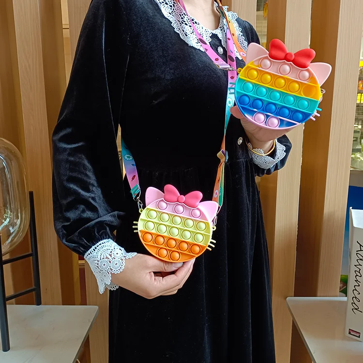 

2021 Rainbow Mini little girls Bubble Sensory purses pop it coin purse kids Fidget Toy crossbody Bags